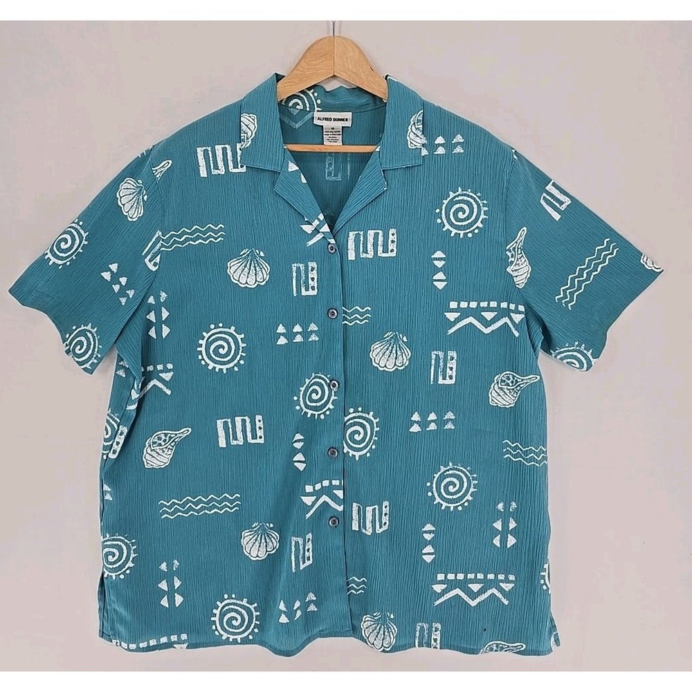 Vtg Alfred Dunner Button Up Size 18 Shirt Summer Pastel Blue Nautical- Very Good